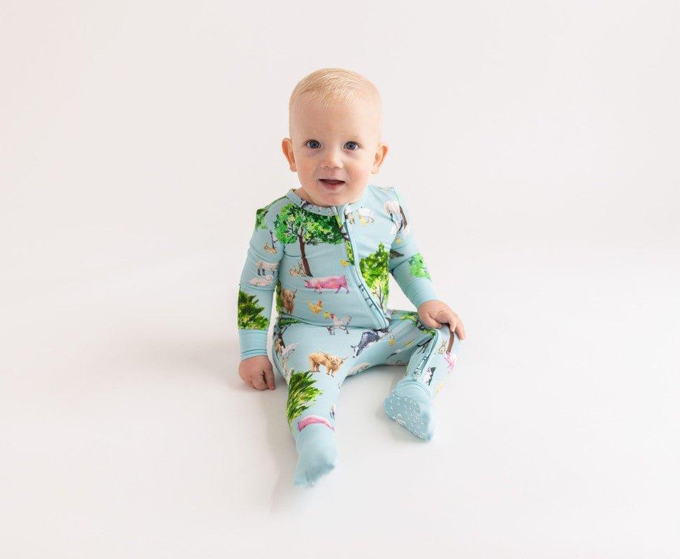 Boy's Bamboo Convertible Footie Romper - Brayden (Farm Animals) - Image 4