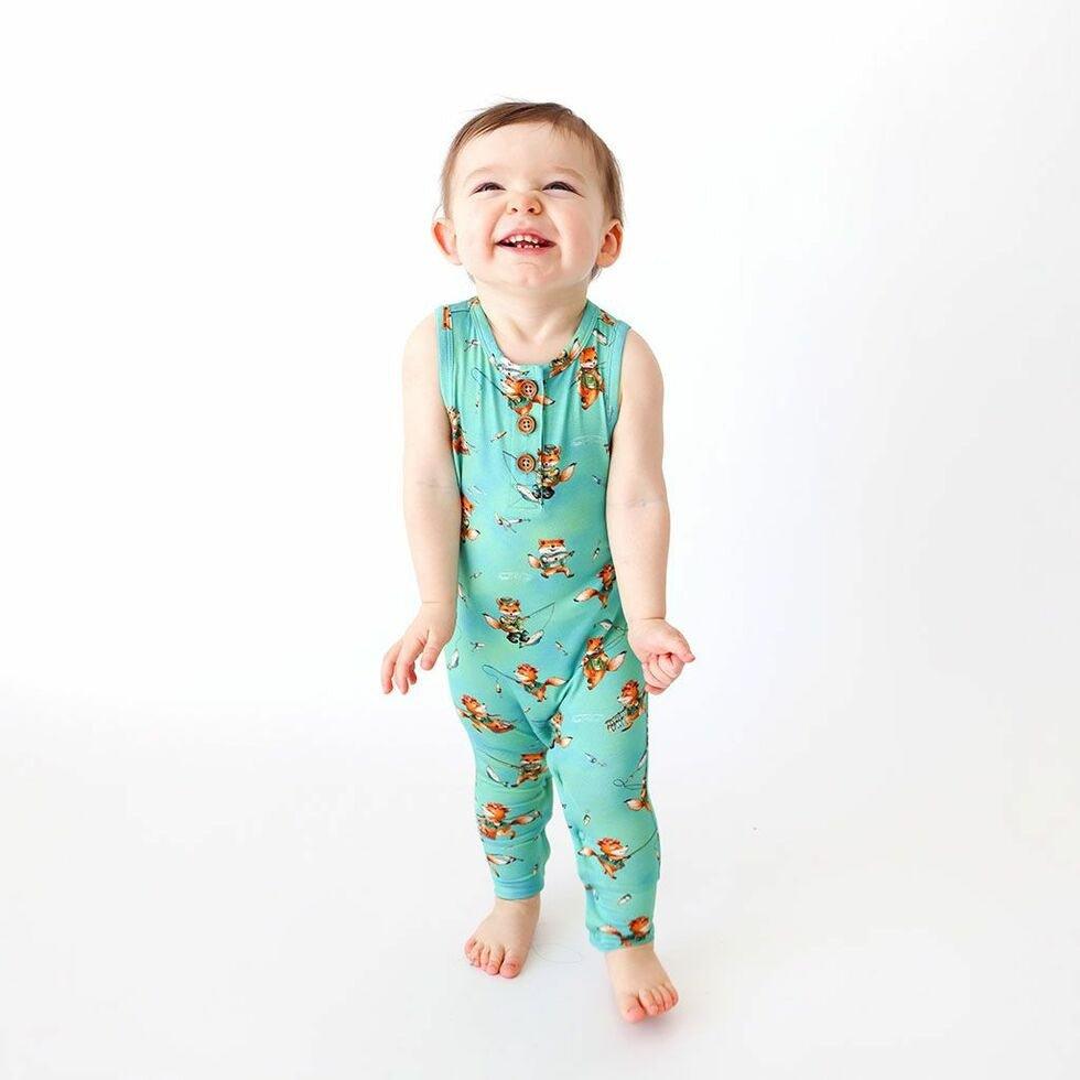 Boy's Bamboo Henley Racerback Romper - Arlo (Foxes) - Image 2