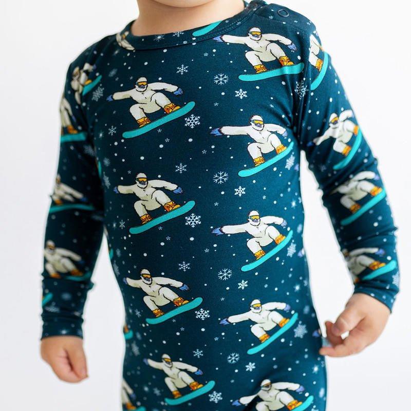 Boy's Bamboo Long Sleeve Basic Romper - Yeti (Snowboarding) - Image 3
