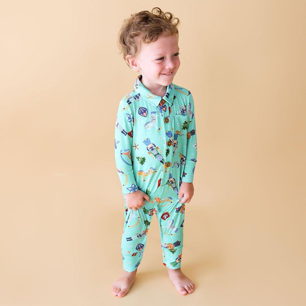 Boy's Bamboo Long Sleeve Collared Henley Romper - Fritz (Nutcrackers) - Image 2
