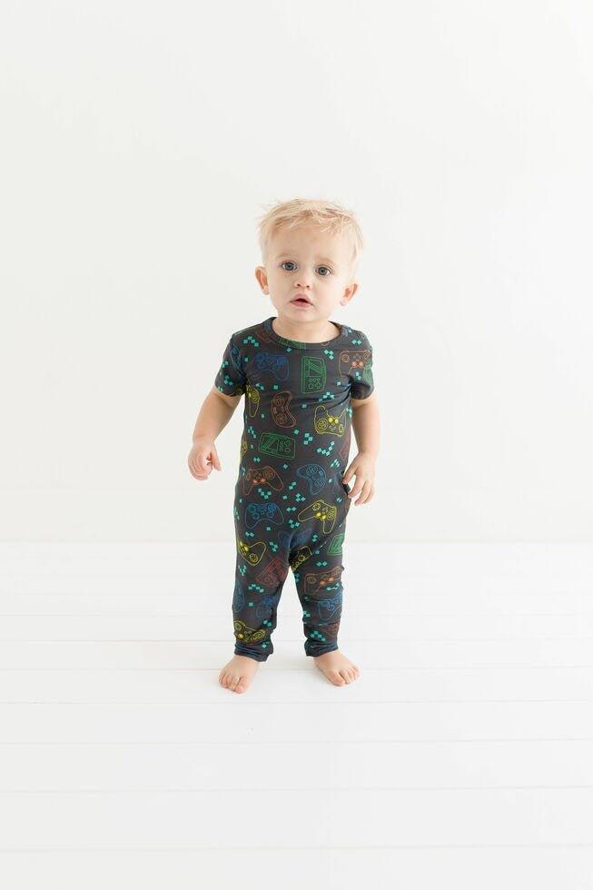Boy's Bamboo Short Sleeve Basic Romper - Posh Player One - Image 2