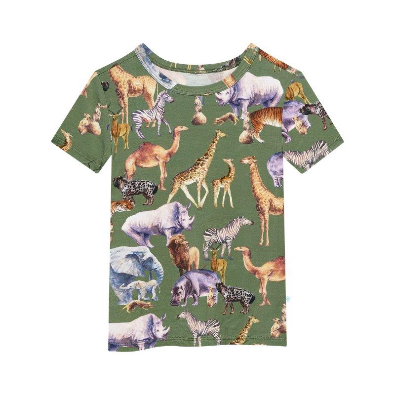 Boy's Bamboo Short Sleeve Pajama Set with Shorts - Posh Safari - Image 2