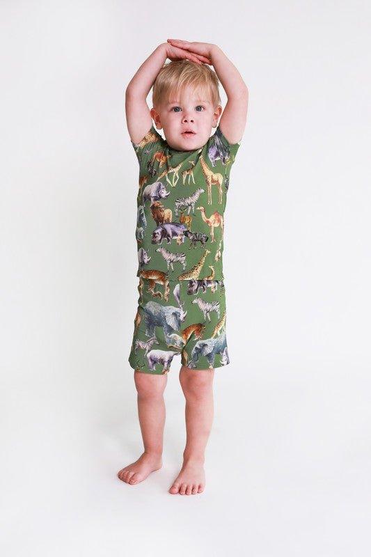 Boy's Bamboo Short Sleeve Pajama Set with Shorts - Posh Safari - Image 4