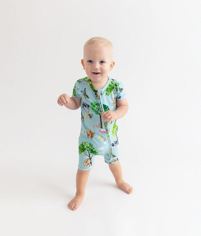 Boy's Bamboo Short Sleeve Zipper Shortie Romper - Brayden (Farm Animals) - Image 3
