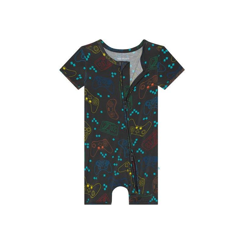 Boy's Bamboo Short Sleeve Zipper Shortie Romper - Posh Player One - Image 2
