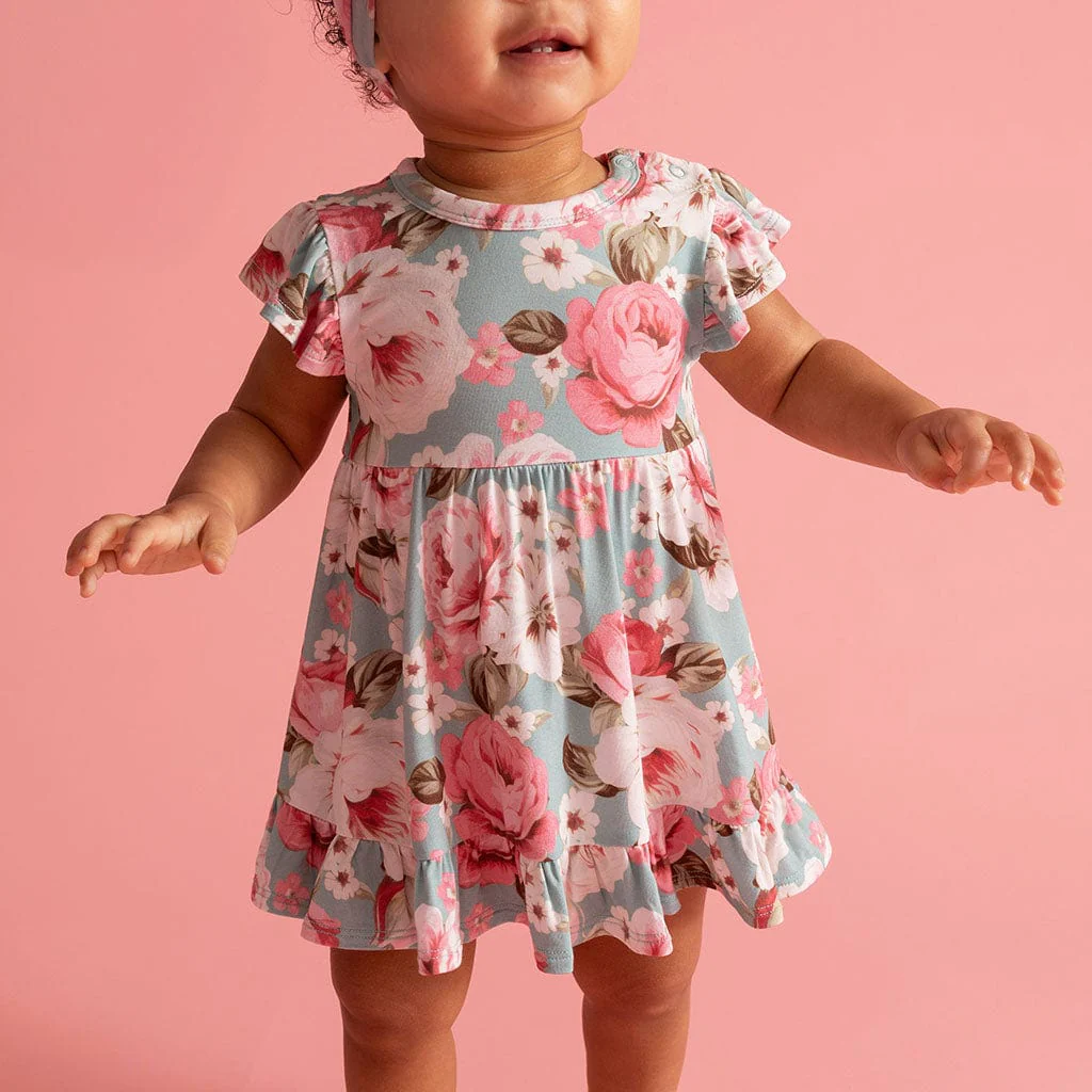 Bamboo Ruffled Twirl Bodysuit Dress - Briana (Floral) - Image 2