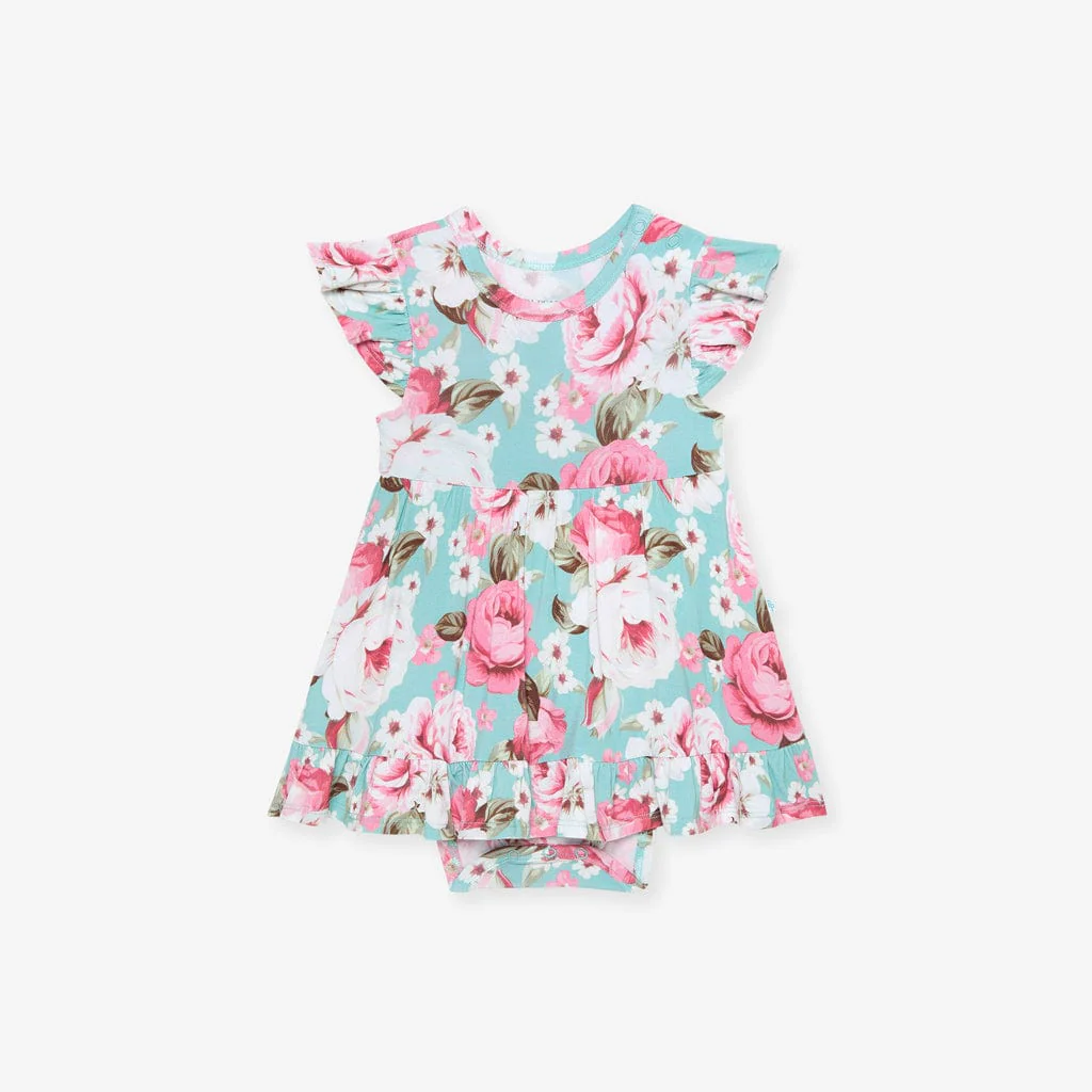 Bamboo Ruffled Twirl Bodysuit Dress - Briana (Floral) - Image 3