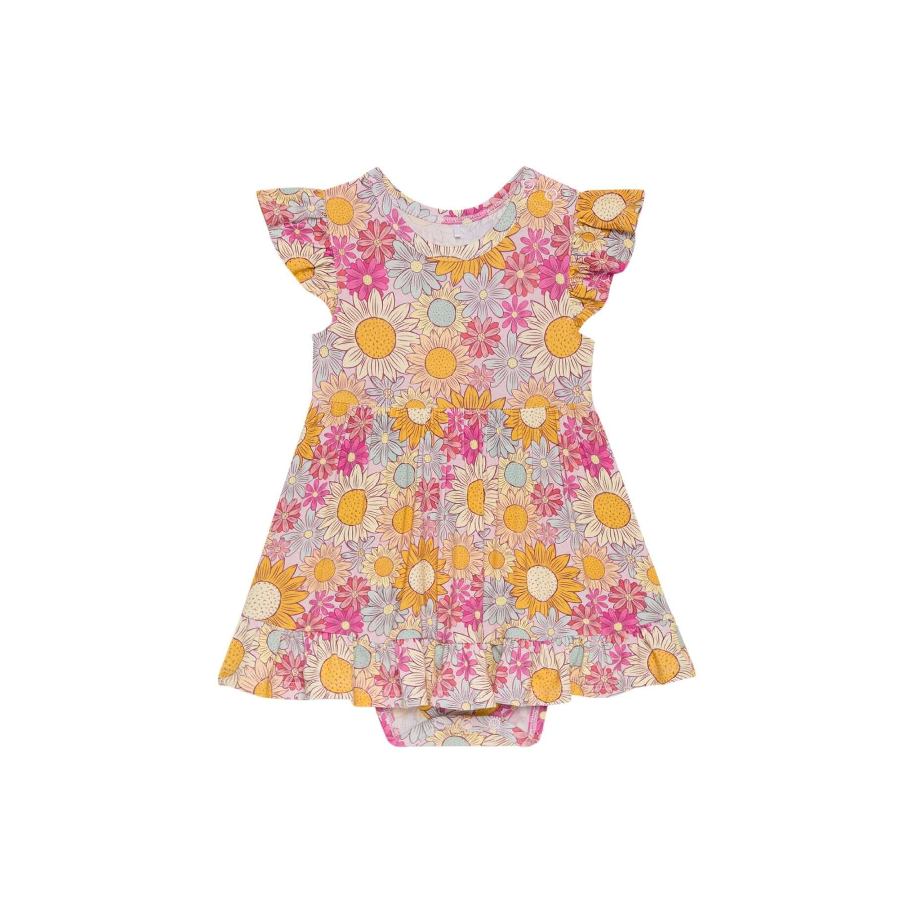 Bamboo Cap Sleeve Ruffled Twirl Bodysuit Dress - Rosalinda (Floral) - Image 2