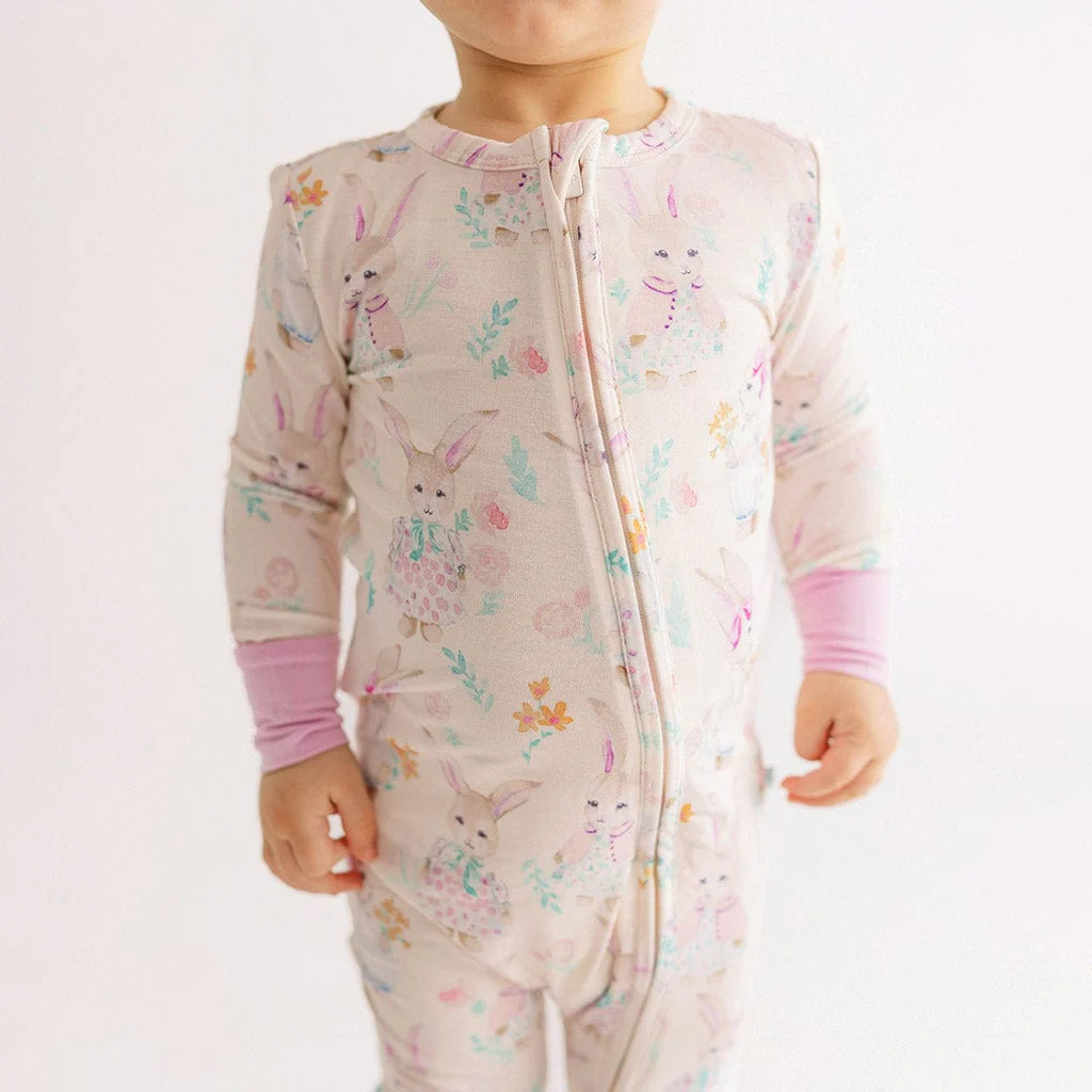 Bamboo Convertible Footie Romper - Clementine (Bunnies) - Image 2
