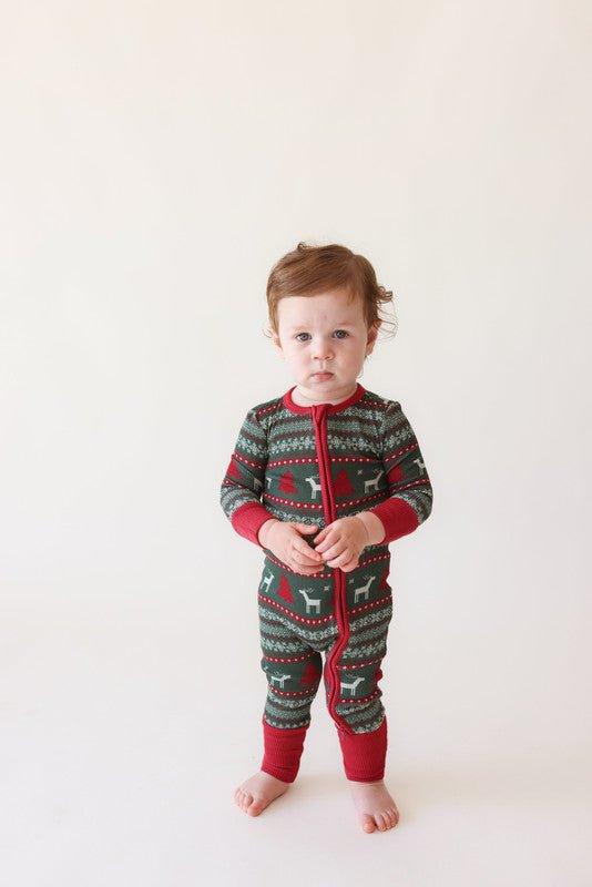 Bamboo Convertible Footie Romper - Holiday Fair Isle (Deer) - Image 2