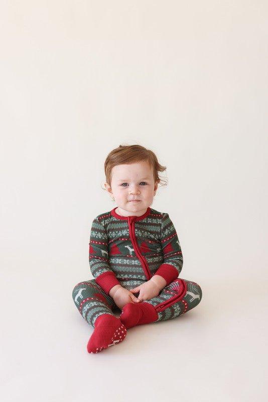 Bamboo Convertible Footie Romper - Holiday Fair Isle (Deer) - Image 3