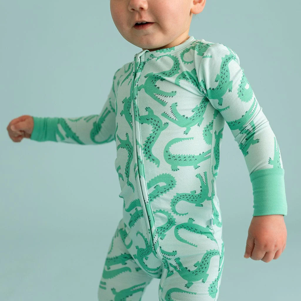 Bamboo Convertible Footie Romper - Smiles (Crocodiles) - Image 2