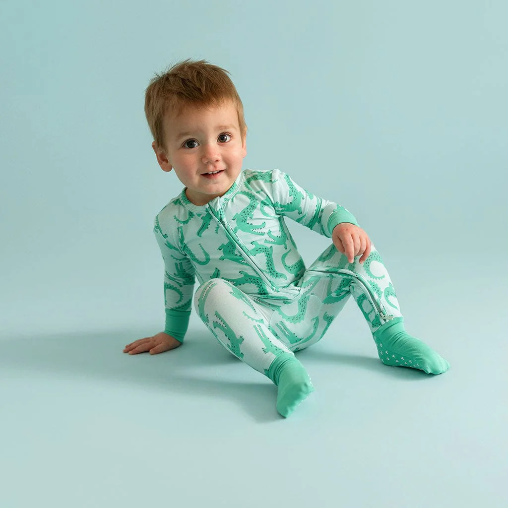 Bamboo Convertible Footie Romper - Smiles (Crocodiles) - Image 3