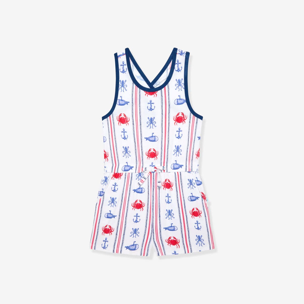 Bamboo Criss-Cross Back Romper - Connor (Nautical) - Image 2
