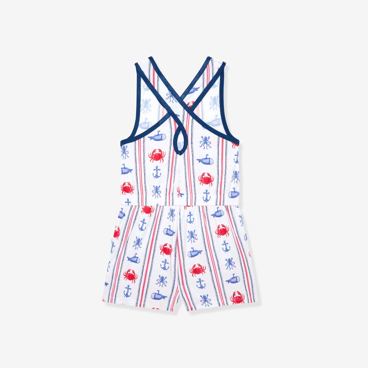 Bamboo Criss-Cross Back Romper - Connor (Nautical) - Image 6