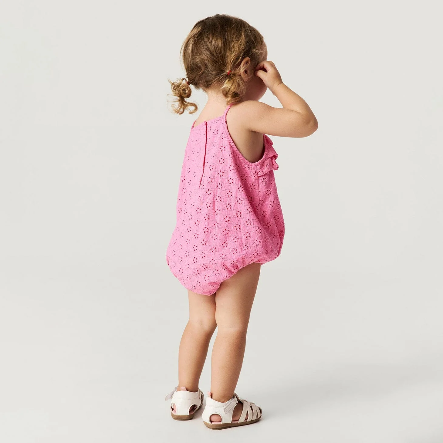 Eyelet Ruffled Bubble Romper - Aurora Pink - Image 3
