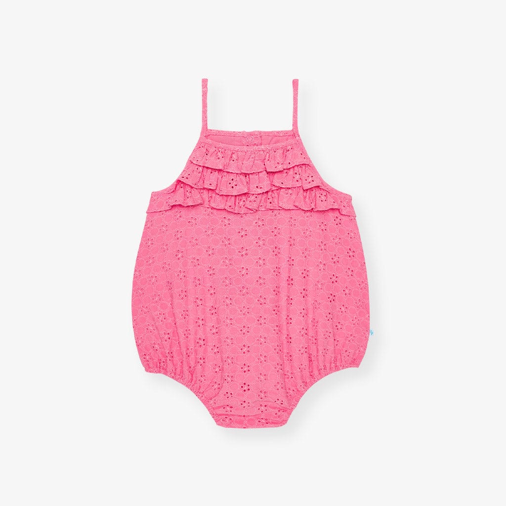 Eyelet Ruffled Bubble Romper - Aurora Pink - Image 5