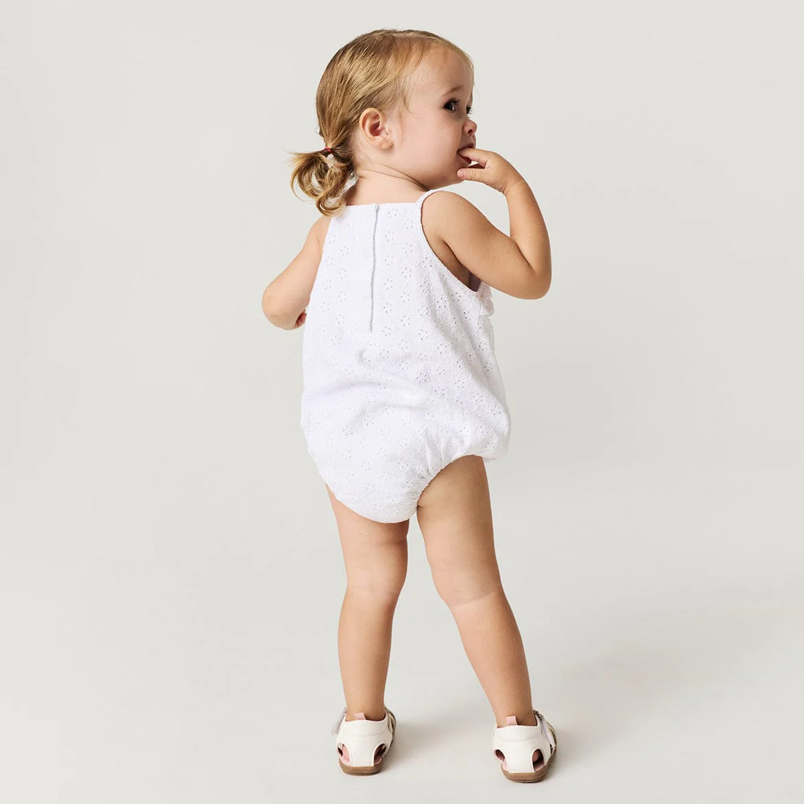 Eyelet Ruffled Bubble Romper - Optical White - Image 2