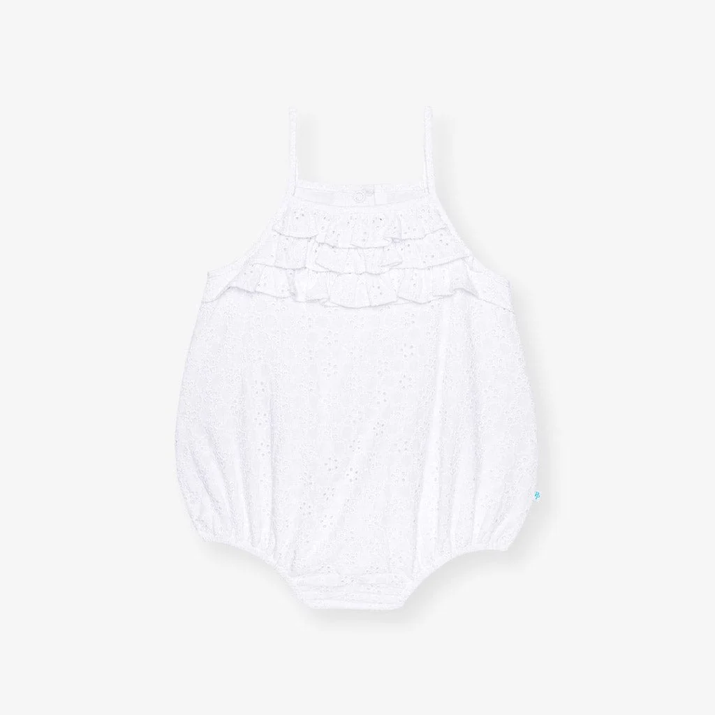 Eyelet Ruffled Bubble Romper - Optical White - Image 4