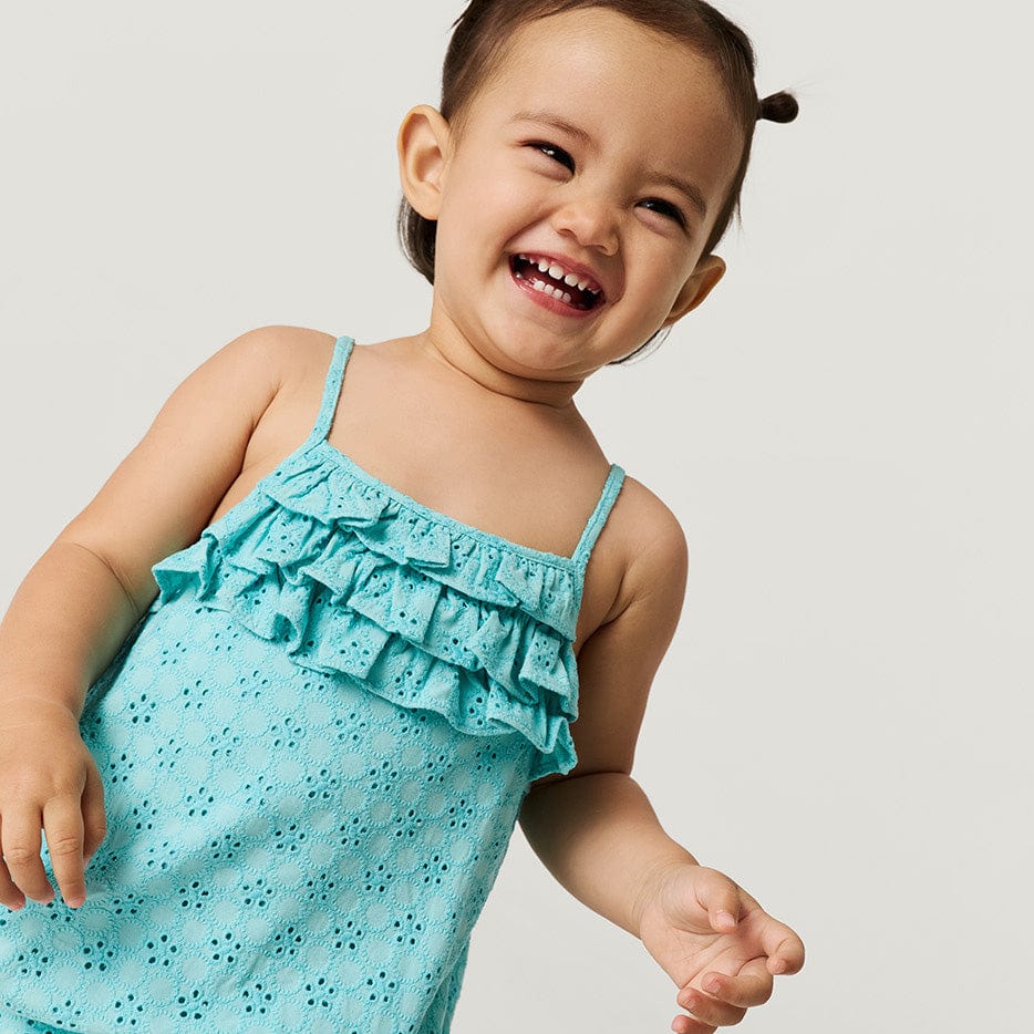 Eyelet Ruffled Bubble Romper - Tibetan Stone - Image 3