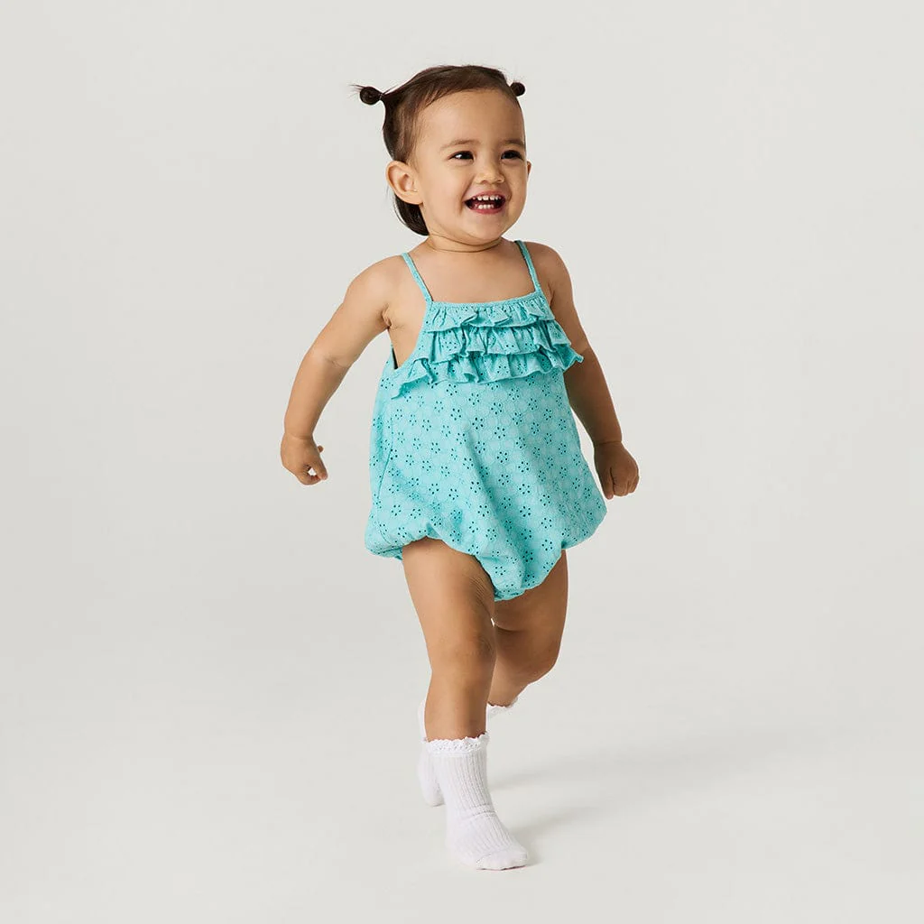 Eyelet Ruffled Bubble Romper - Tibetan Stone - Image 4
