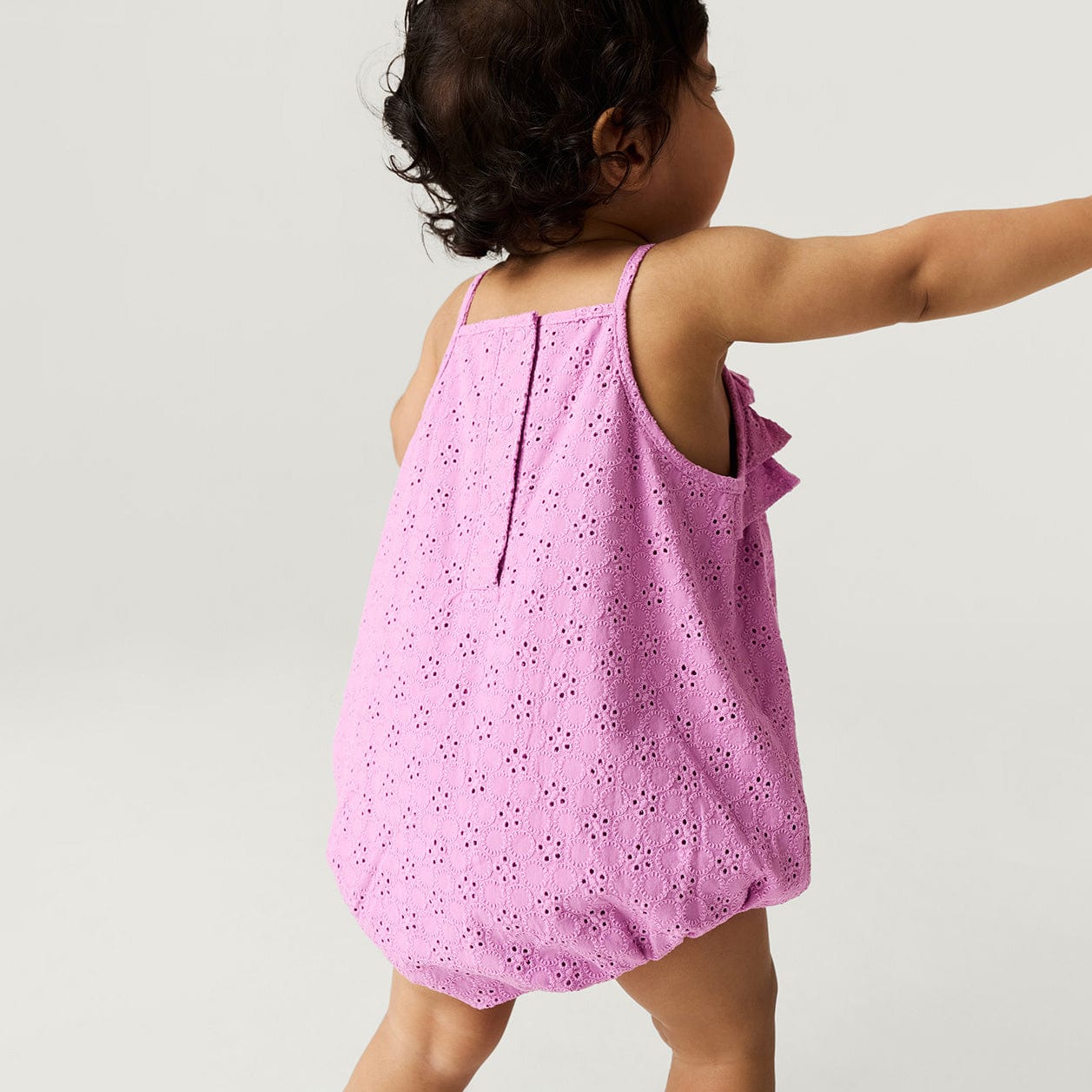 Eyelet Ruffled Bubble Romper - Violet Purple - Image 2