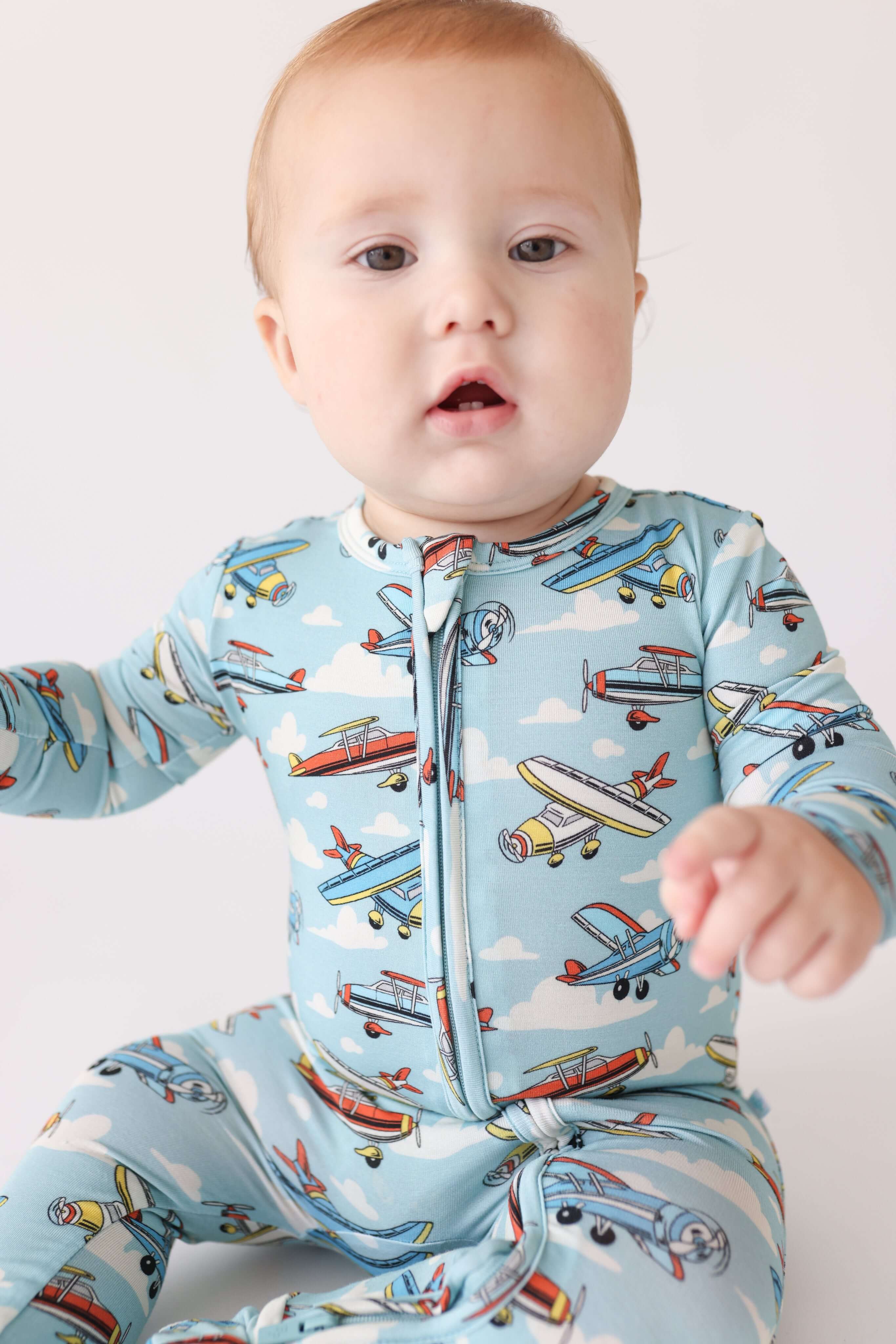 Bamboo Footie with 2-Way Zipper - Posh Planes - Image 2