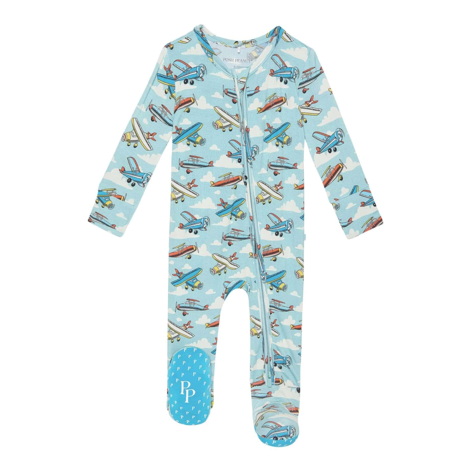 Bamboo Footie with 2-Way Zipper - Posh Planes - Image 3
