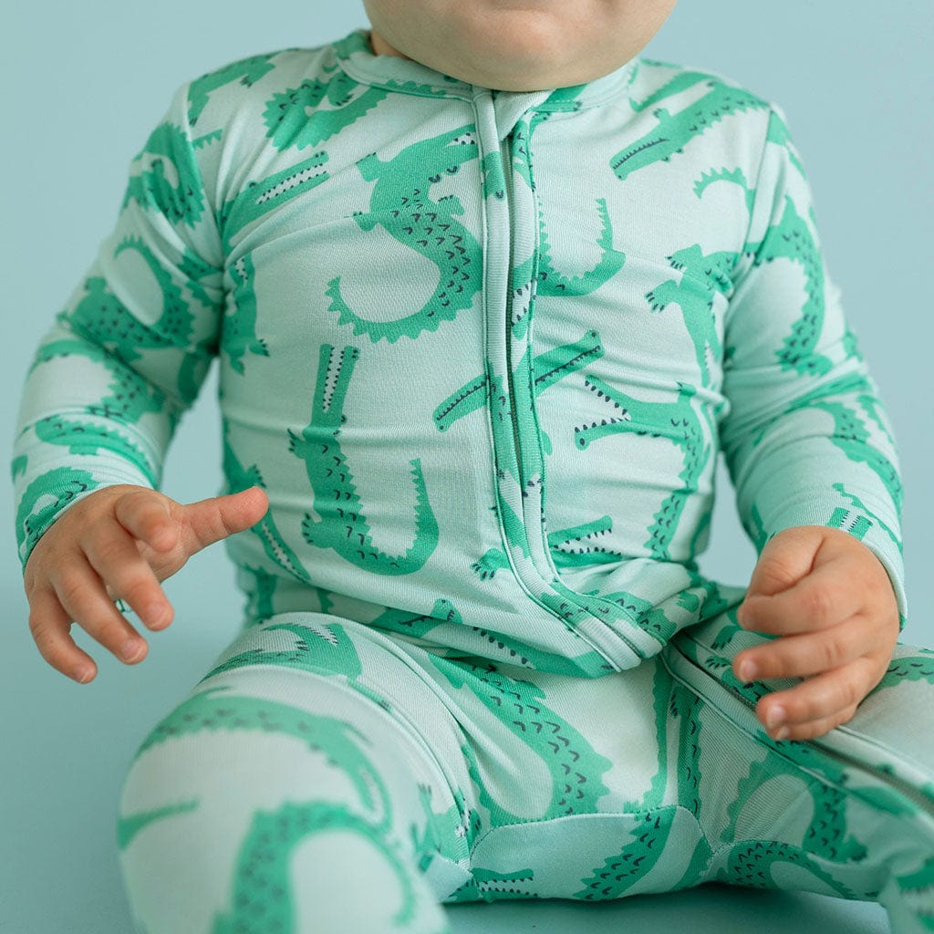Bamboo Footie with 2-Way Zipper - Smiles (Crocodiles) - Image 2