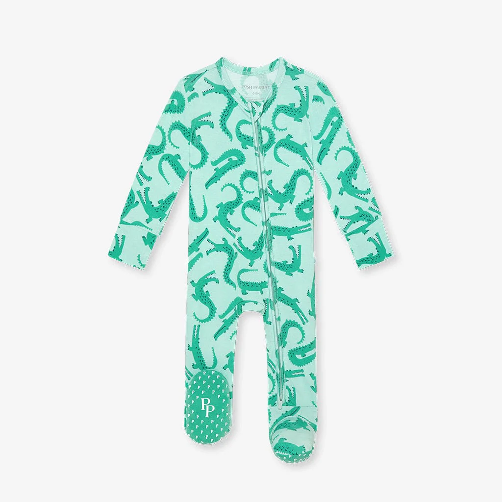 Bamboo Footie with 2-Way Zipper - Smiles (Crocodiles) - Image 3