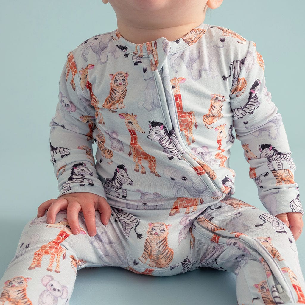 Bamboo Footie with 2-Way Zipper - Zoo Babies (Animals) - Image 2