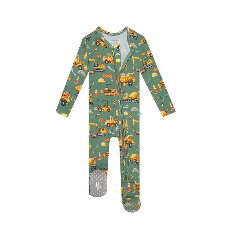 Bamboo Footie with Zipper - Crawford (Construction Vehicles) - Image 2