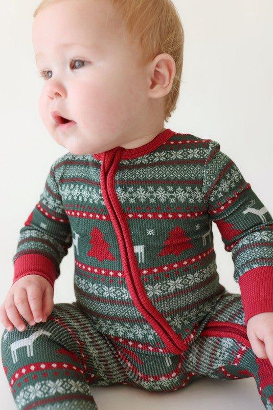 Bamboo Footie with Zipper - Holiday Fair Isle (Deer) - Image 2