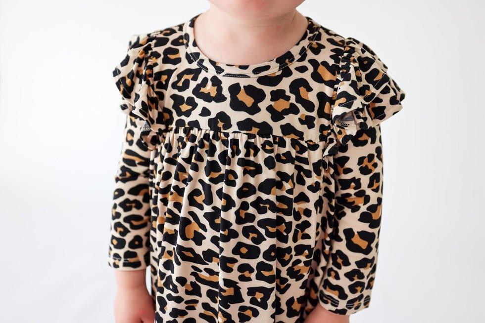 Girl's Bamboo 3/4 Sleeve Flutter Dress - Lana Leopard - Image 2
