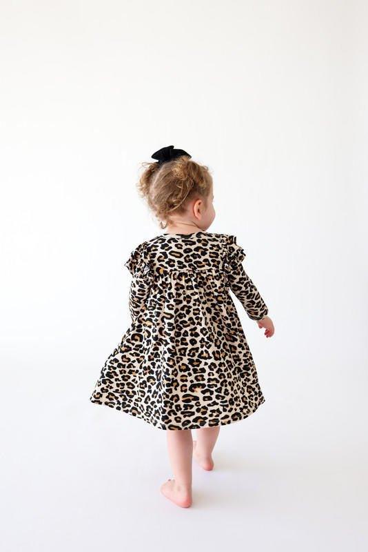 Girl's Bamboo 3/4 Sleeve Flutter Dress - Lana Leopard - Image 3
