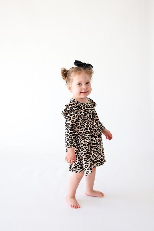 Girl's Bamboo 3/4 Sleeve Flutter Dress - Lana Leopard - Image 4