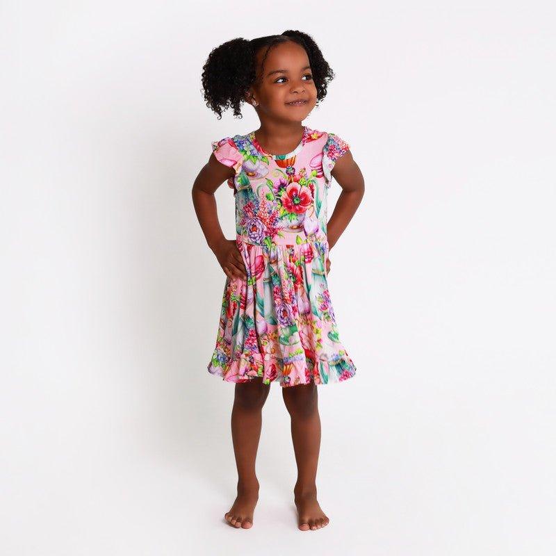 Girl's Bamboo Cap Sleeve Ruffled Twirl Dress - Elizabeth (Floral) - Image 2