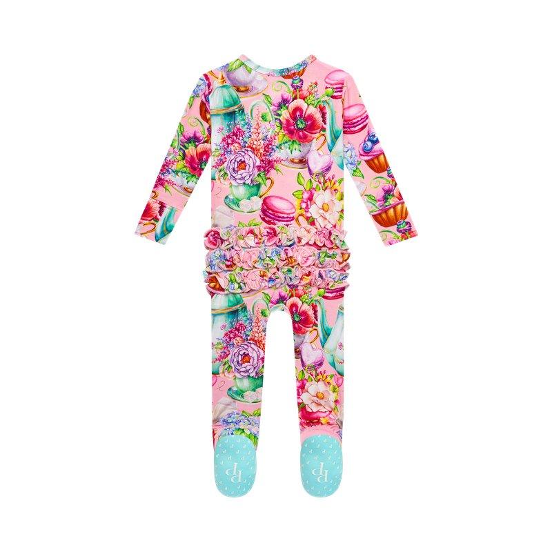 Girl's Bamboo Ruffle Footie with Zipper - Elizabeth (Floral) - Image 2