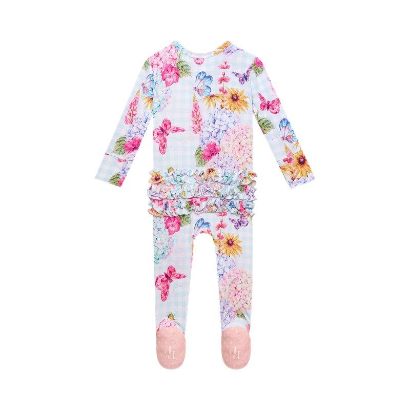 Girl's Bamboo Ruffle Footie with Zipper - Nicolette (Floral) - Image 2