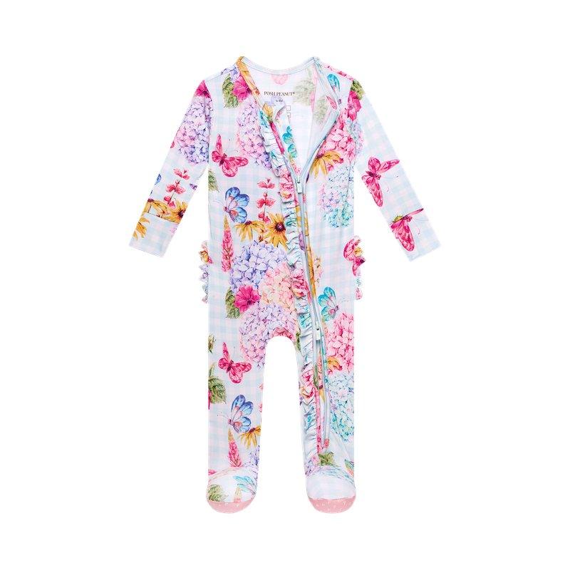 Girl's Bamboo Ruffle Footie with Zipper - Nicolette (Floral) - Image 3