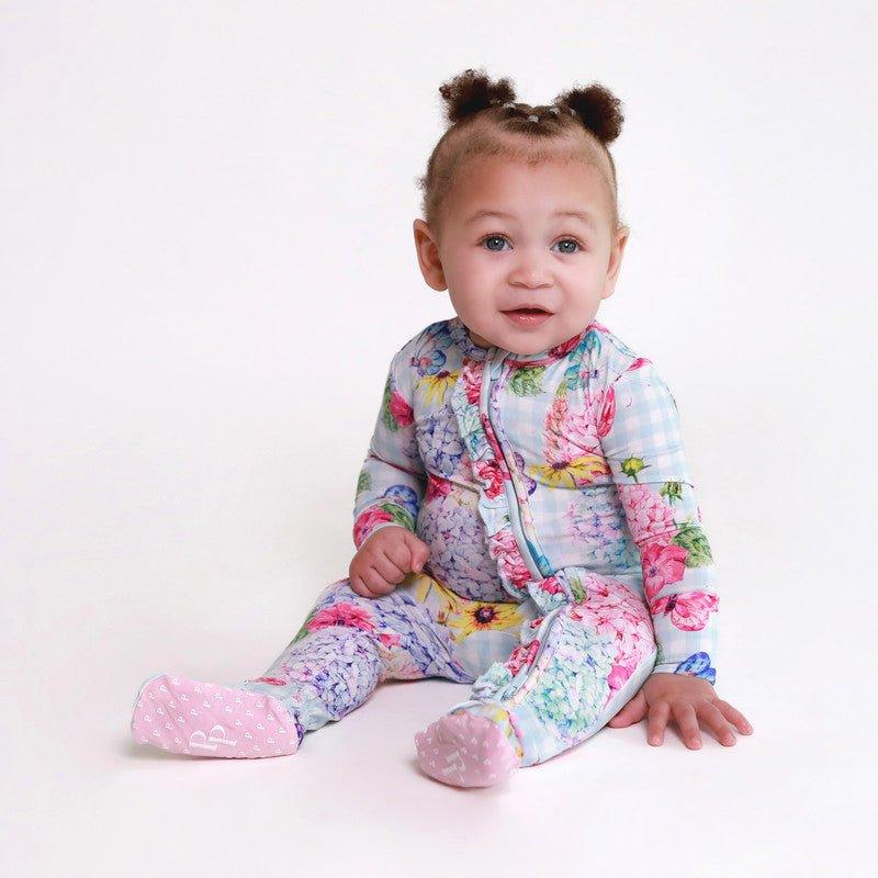 Girl's Bamboo Ruffle Footie with Zipper - Nicolette (Floral) - Image 4