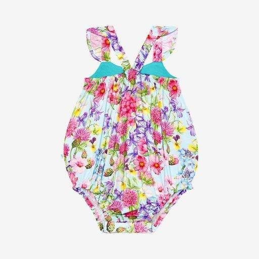 Girl's Bamboo Basic Ruffled Cap Sleeve Bubble Romper - Hadley (Floral) - Image 2