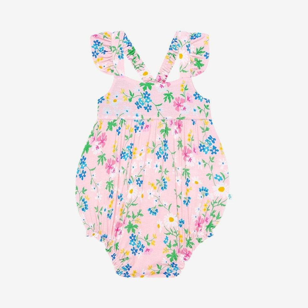 Girl's Basic Ruffled Cap Sleeve Bubble Romper - Nicole (Floral)