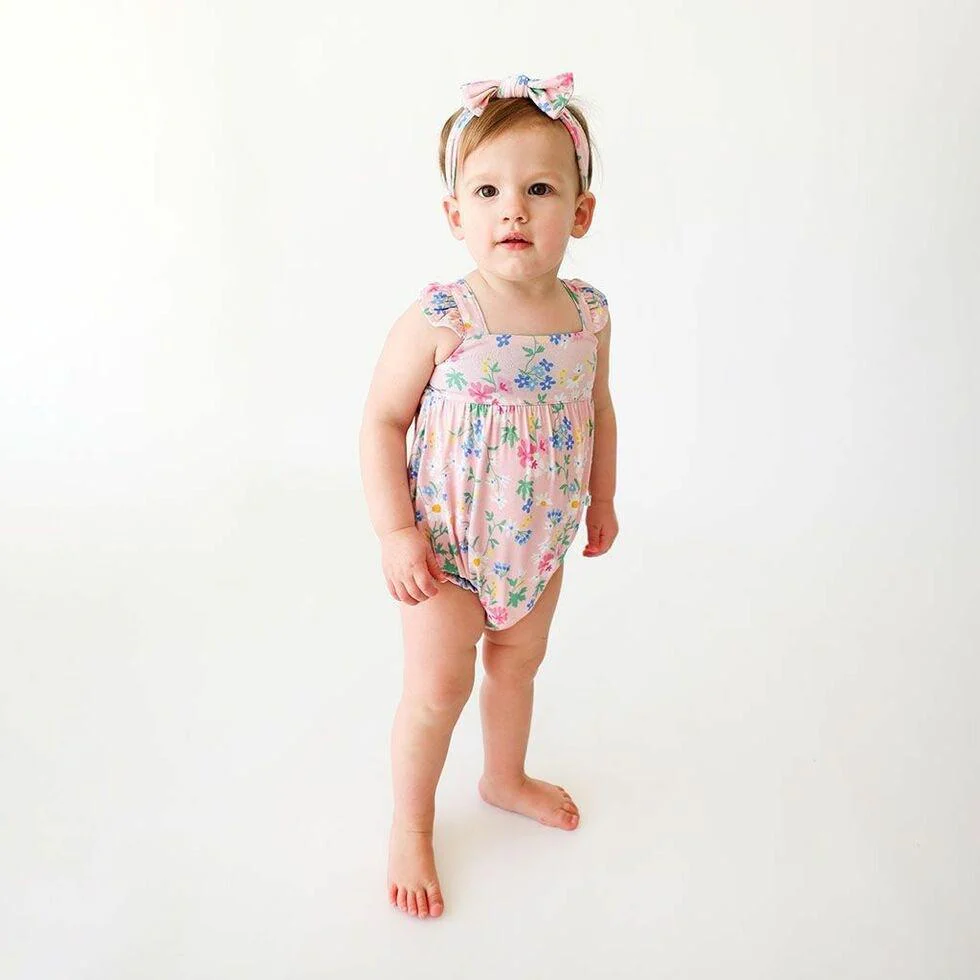 Girl's Basic Ruffled Cap Sleeve Bubble Romper - Nicole (Floral) - Image 3
