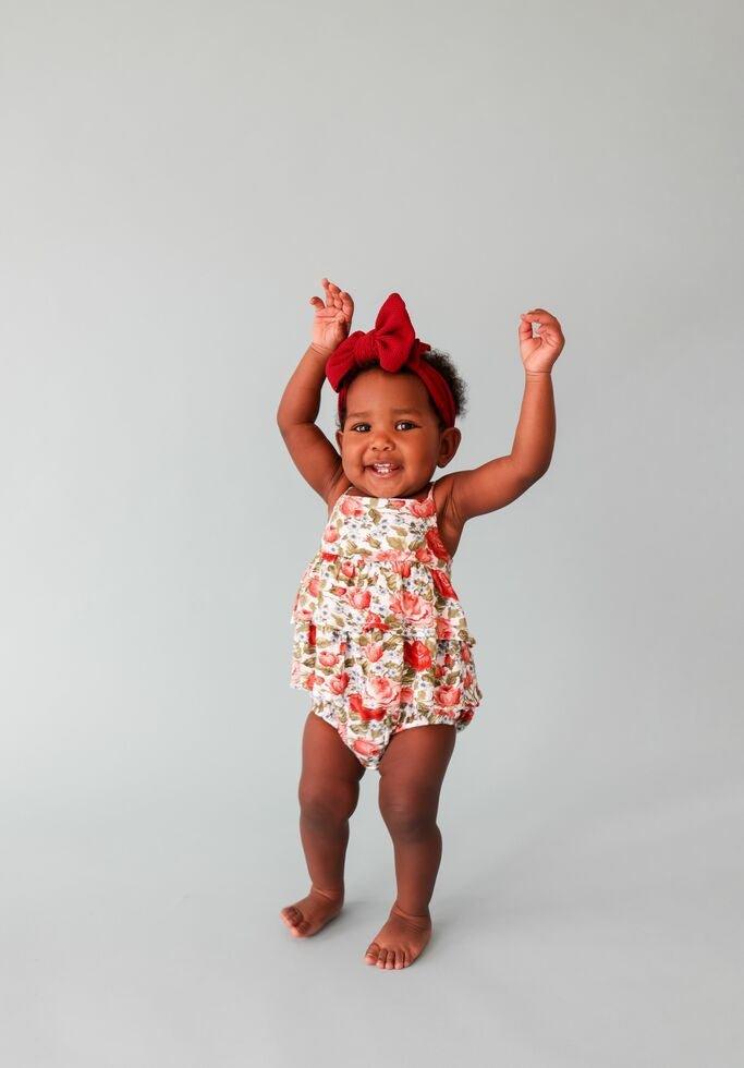 Girl's Bamboo Basic Ruffled Spaghetti Romper - Alma (Floral) - Image 2