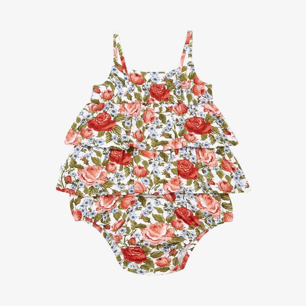Girl's Bamboo Basic Ruffled Spaghetti Romper - Alma (Floral) - Image 3