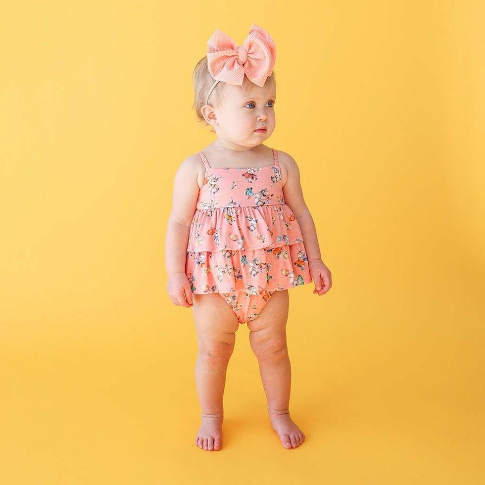 Girl's Bamboo Basic Ruffled Spaghetti Romper - Betty (Rabbits) - Image 2