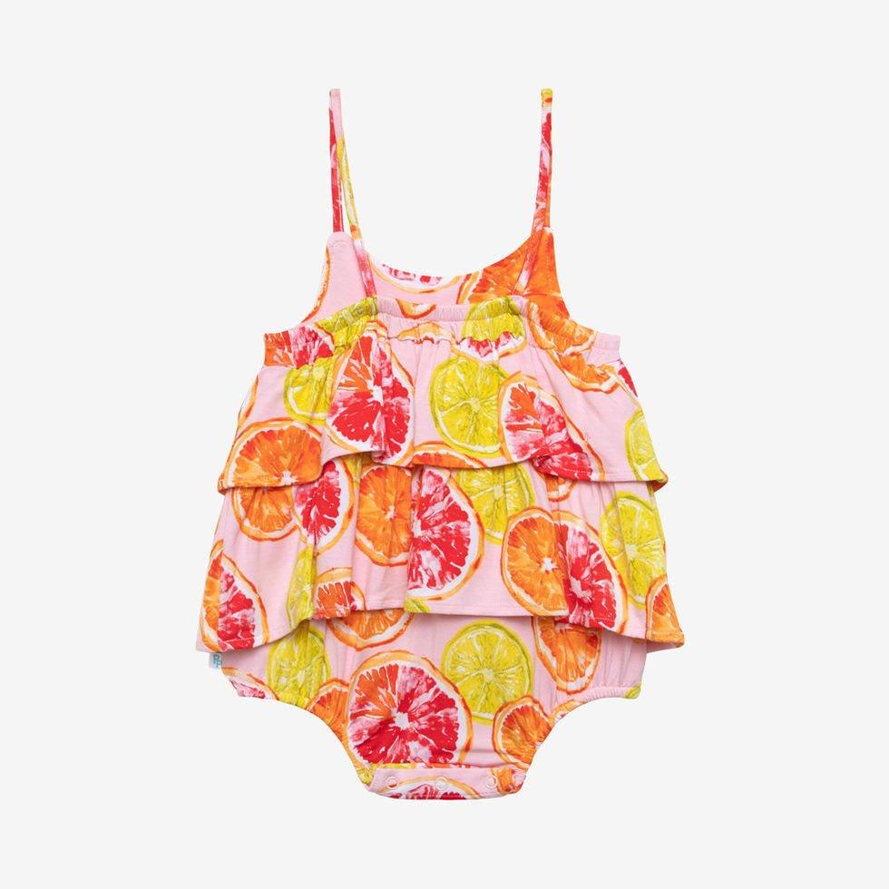 Girl's Bamboo Basic Ruffled Spaghetti Romper - Citrine (Citrus Fruits) - Image 2