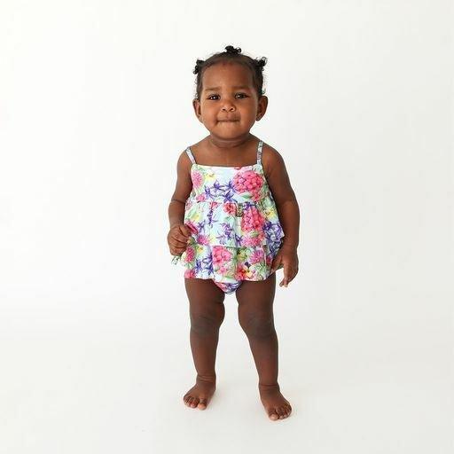 Girl's Bamboo Basic Ruffled Spaghetti Romper - Hadley (Floral) - Image 2