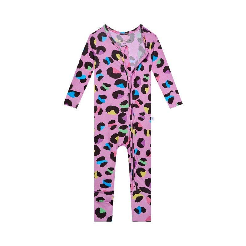Girl's Bamboo Convertible Footie Romper - Electric Leopard - Image 3